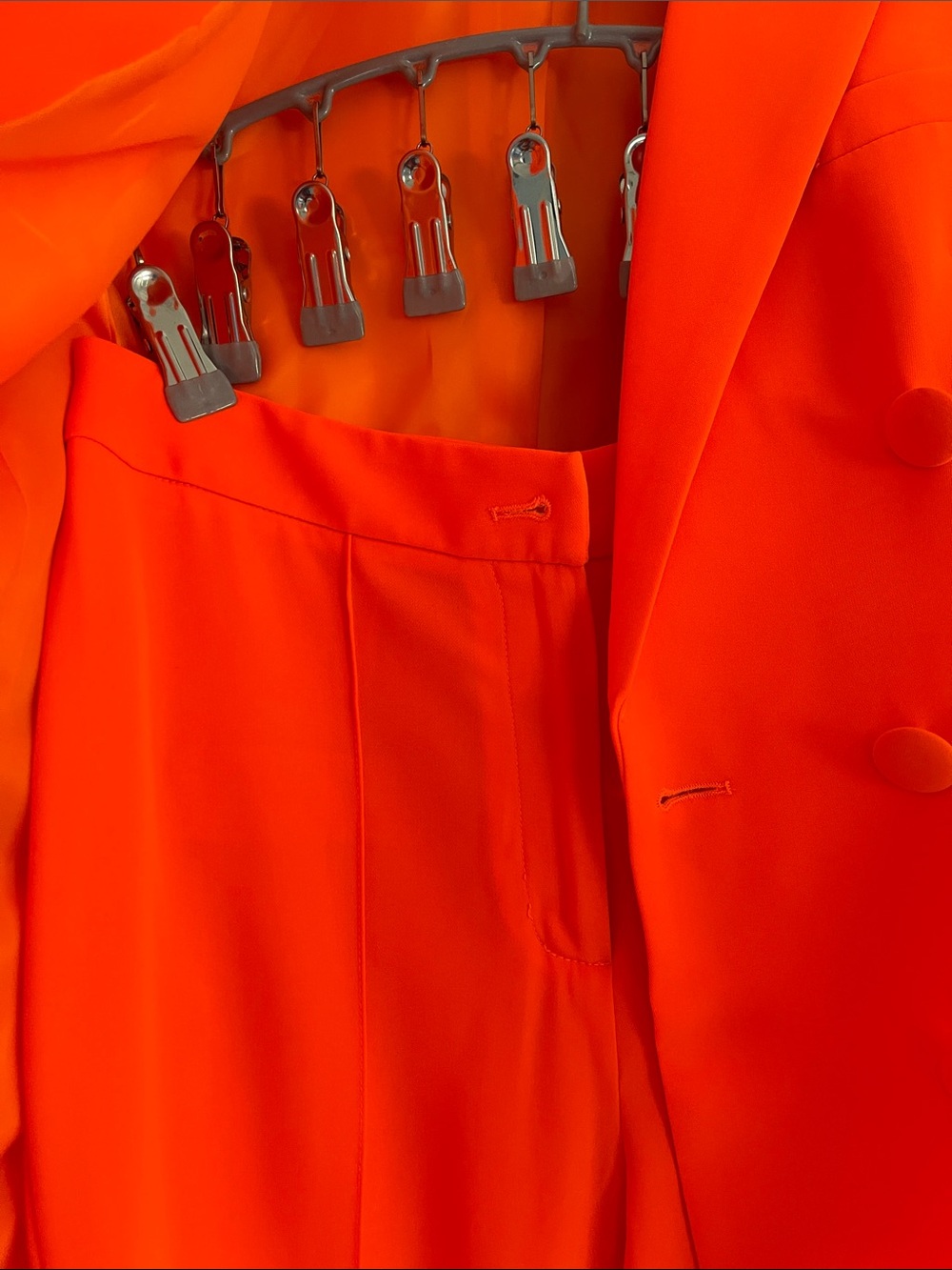 Women's Double-Breasted Pantsuit in Bright Orange - Picture 2 of 5